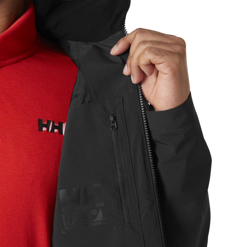 Men's HP Racing Hooded Jacket 2.0, Helly Hansen Men's HP Racing Hooded Jacket 2.0 in 980-Ebony inside chest pocket