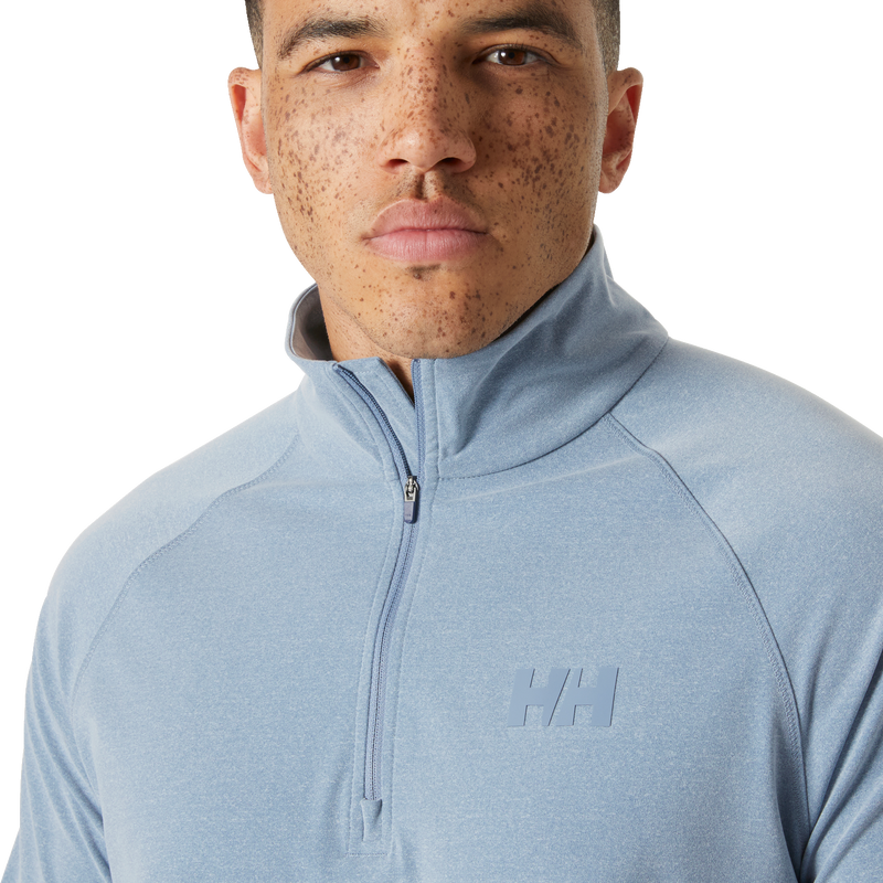 Men's Tyri Knit 1/2 Zip, Helly Hansen Men's Tyri Knit 1/2 Zip in 601-Washed Navy Melange front zip and logo