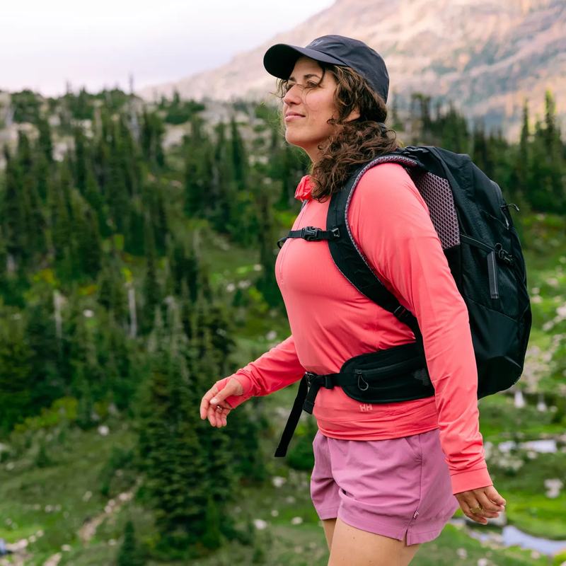 Women's Shine Solen 1/2 Zip Hoodie, Helly Hansen Women's Shine Solen 1/2 Zip Hoodie on hiker
