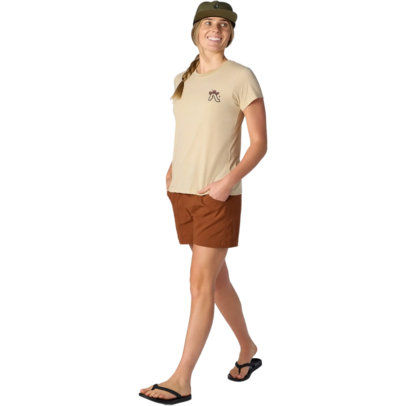 Women's Cactus Tee, Flylow Women's Cactus Tee in 150 Dune on model front