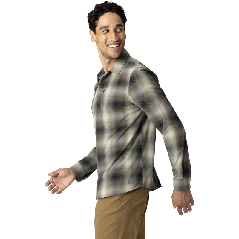 Men's Astroman Long Sleeve Sun Shirt, Outdoor Research Men's Astroman Long Sleeve Sun Shirt in 2823-Ranger Green Plaid left