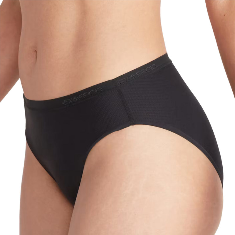 Women's Give N Go 2.0 Bikini Brief, Exofficio Women's Give N Go 2.0 Bikini Brief in Black angled view on model