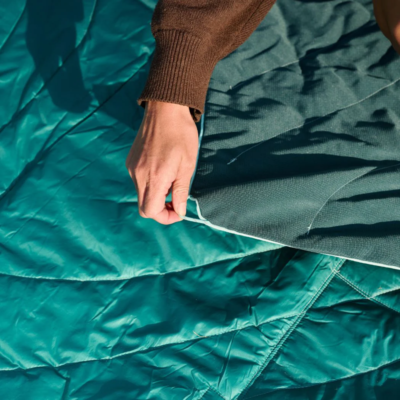 Stash Mat XL, Rumpl Stash Mat XL in Jade Fade with paracord corner staking loops detail