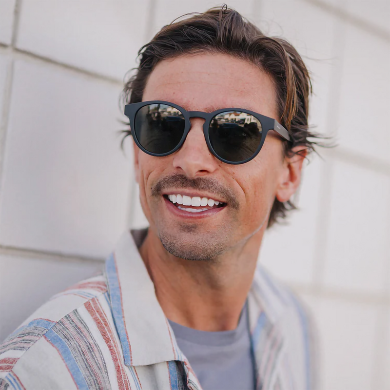 Barnes - Sepia Crystal/Polarized Gray, Suncloud Barnes - Matte Black/Polarized Gray Green on model