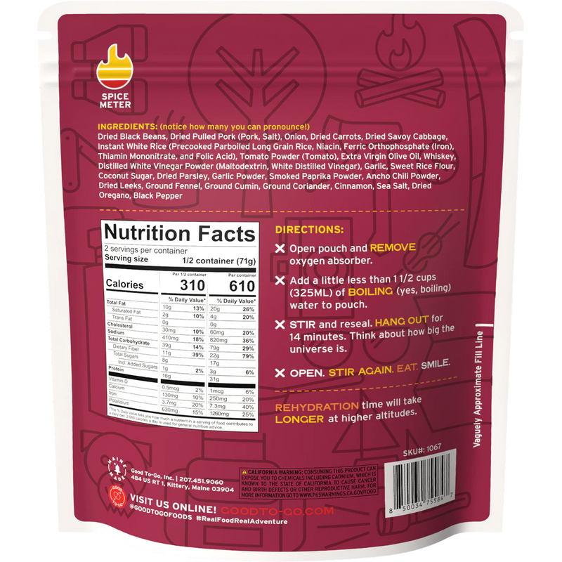 Whiskey BBQ Pork & Slaw (2 Servings), Good To-Go Whiskey BBQ Pork & Slaw (2 Servings) back of package