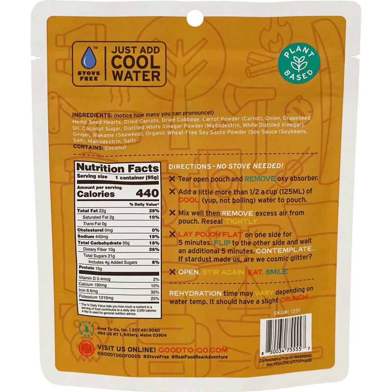 Vegan 5-Day Emergency Food Kit, Good To-Go Carrot-Ginger Power Bowl (1 Serving) back of package