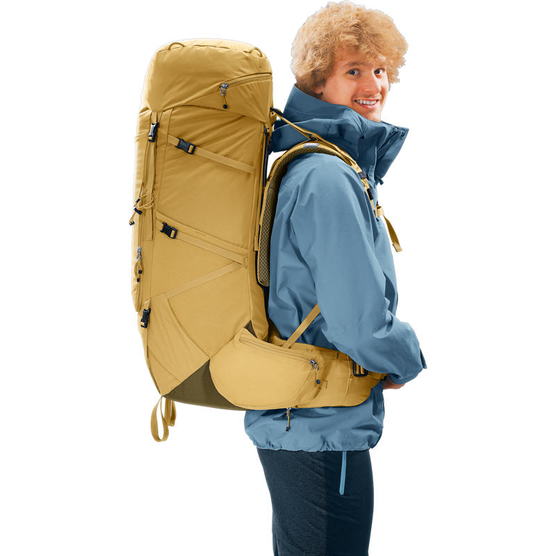 Aircontact Core 60+10, Deuter Aircontact Core 60+10 in Savanna-Nori on model right