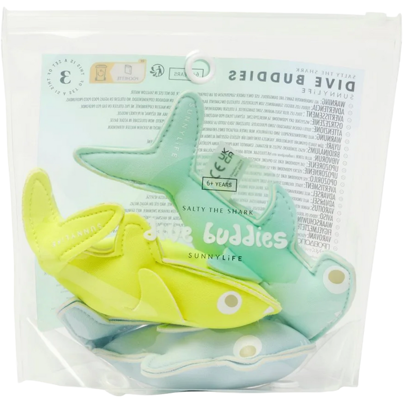 Dive Buddies Salty the Shark Set of 3, Sunnylife Dive Buddies Salty the Shark Set of 3 in package