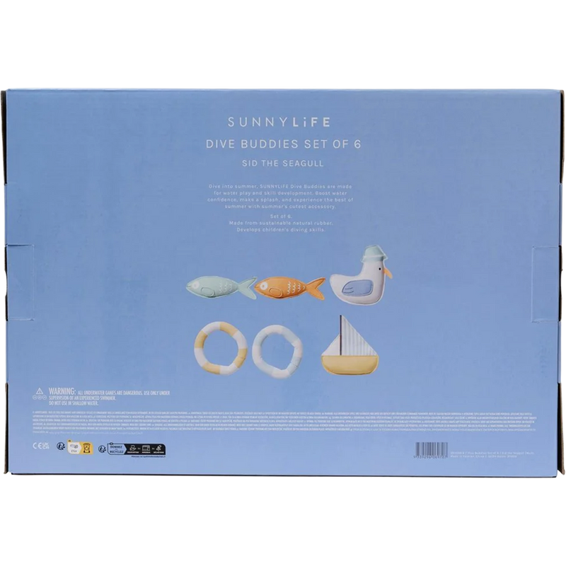 Dive Buddies Sid the Seagull Set of 6, Sunnylife Dive Buddies Sid the Seagull Set of 6 in Multicolor in package back