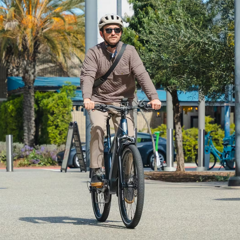 Level 4 REC Step-Through, Aventon Level 4 REC Step Over in Matte Black model on bike