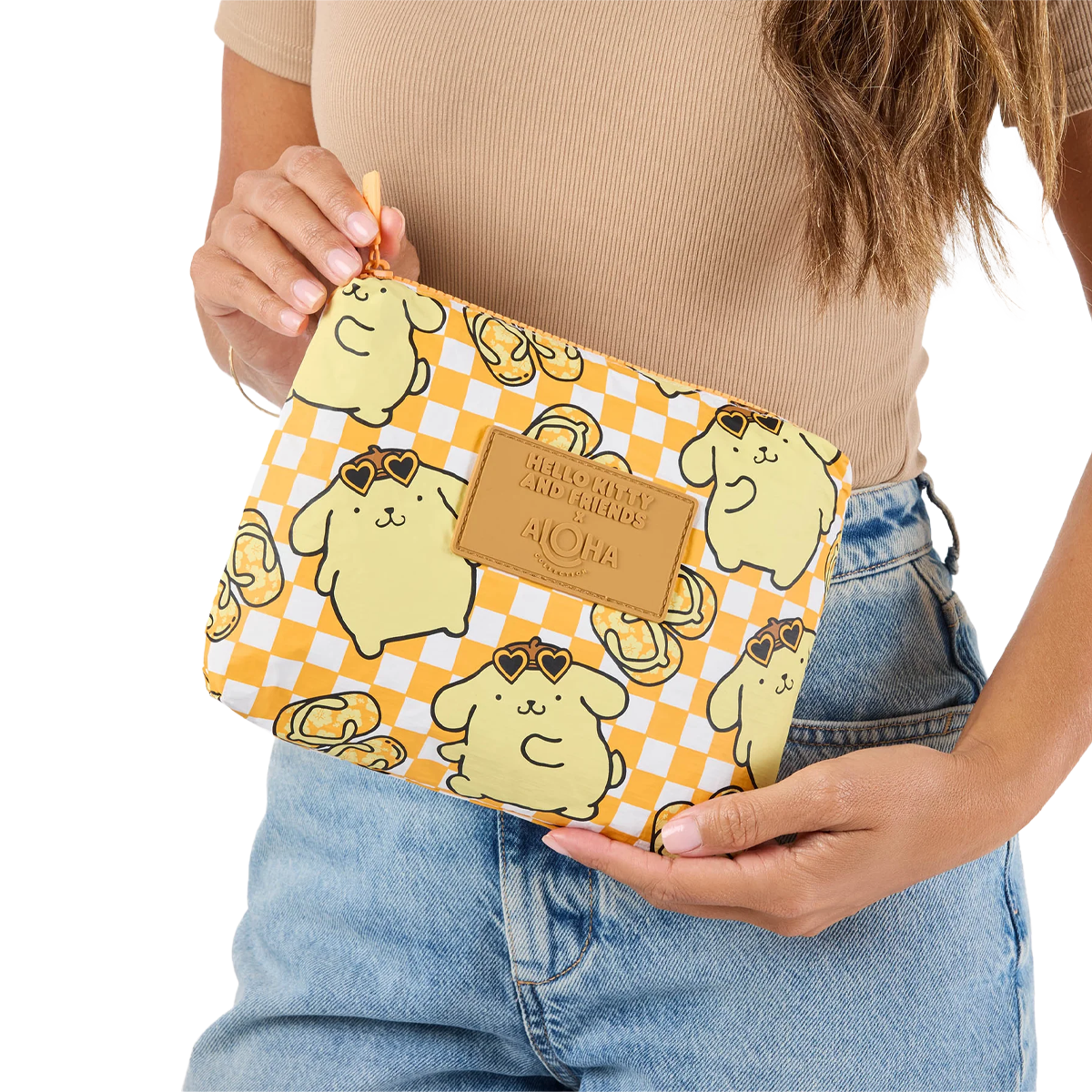 Aloha Collection Pompompurin Check Small Pouch with model