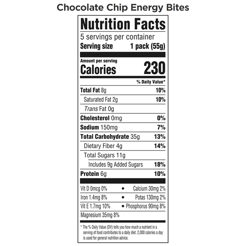 Energy Bites, Clif Bar Energy Bites Chocolate Chip Nutrition Facts
