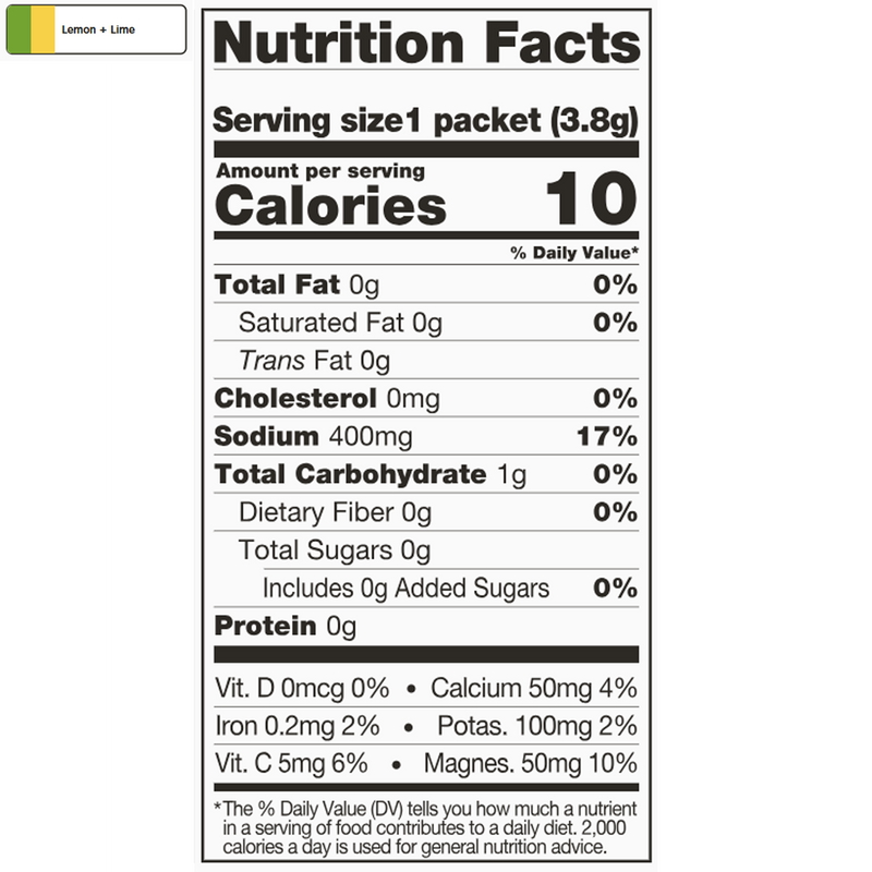 Unsweetened Hydration Sport Drink Mix (Single Serving), Skratch Labs Unsweetened Hydration Sport Drink Mix Lemon + Lime Nutrition Facts