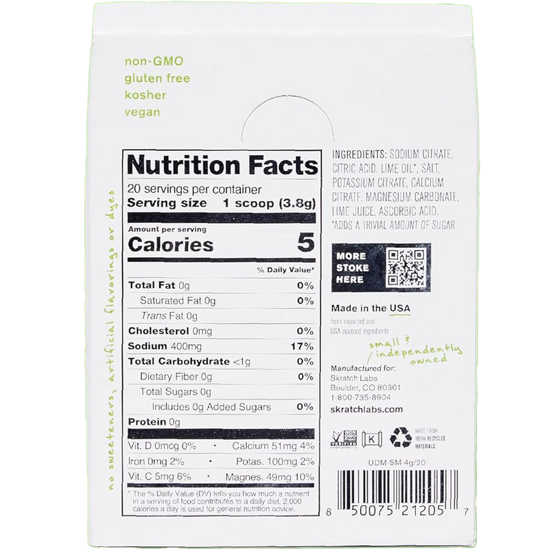 Unsweetened Hydration Sport Drink Mix (Single Serving), Skratch Labs Unsweetened Hydration Sport Drink Mix back of packaging