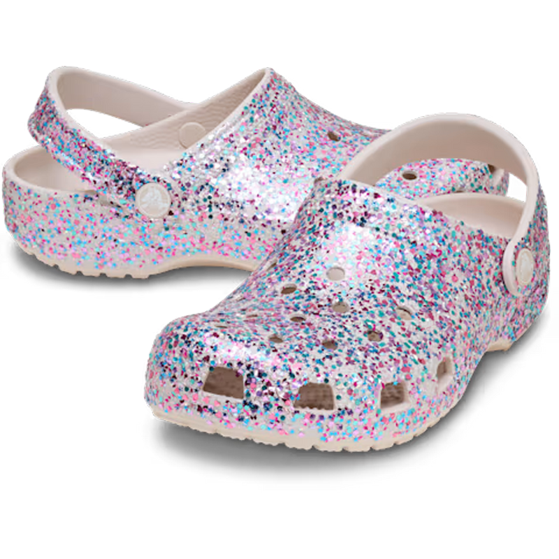 Youth Classic Dazzle Glitter Clog, Crocs Youth Classic Dazzle Glitter Clog in Cocoa Creme pair