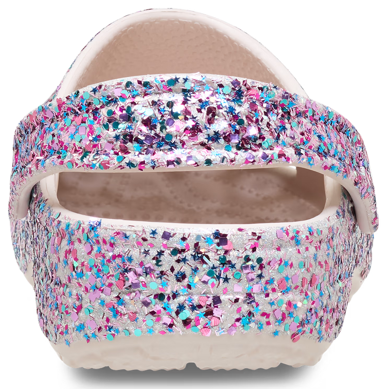 Youth Classic Dazzle Glitter Clog, Crocs Youth Classic Dazzle Glitter Clog in Cocoa Creme back view