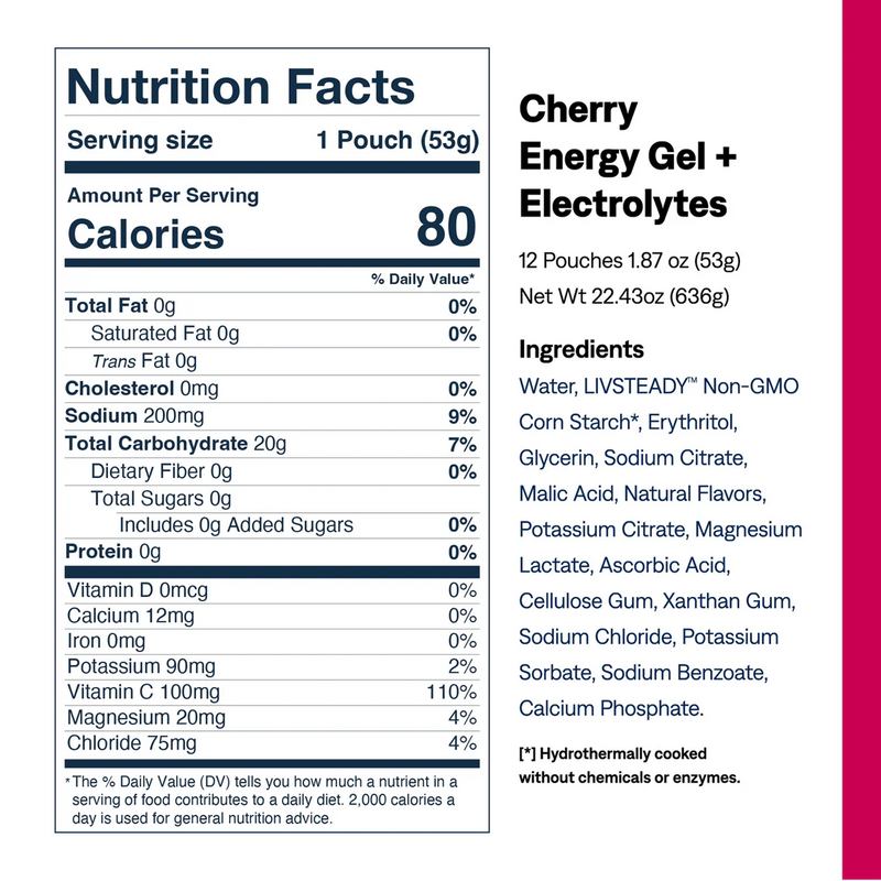 Energy Gel Plus Electrolytes, UCAN Energy Gel Plus Electrolytes Cherry Nutrition Facts