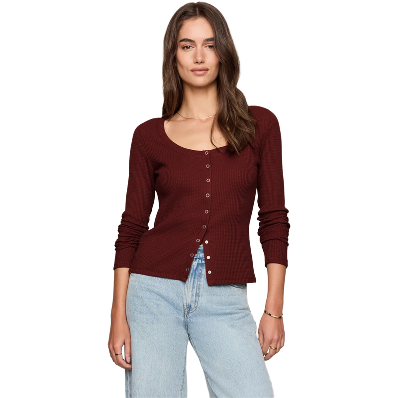 Women's Albany Waffle Button Up Top, Featured Image