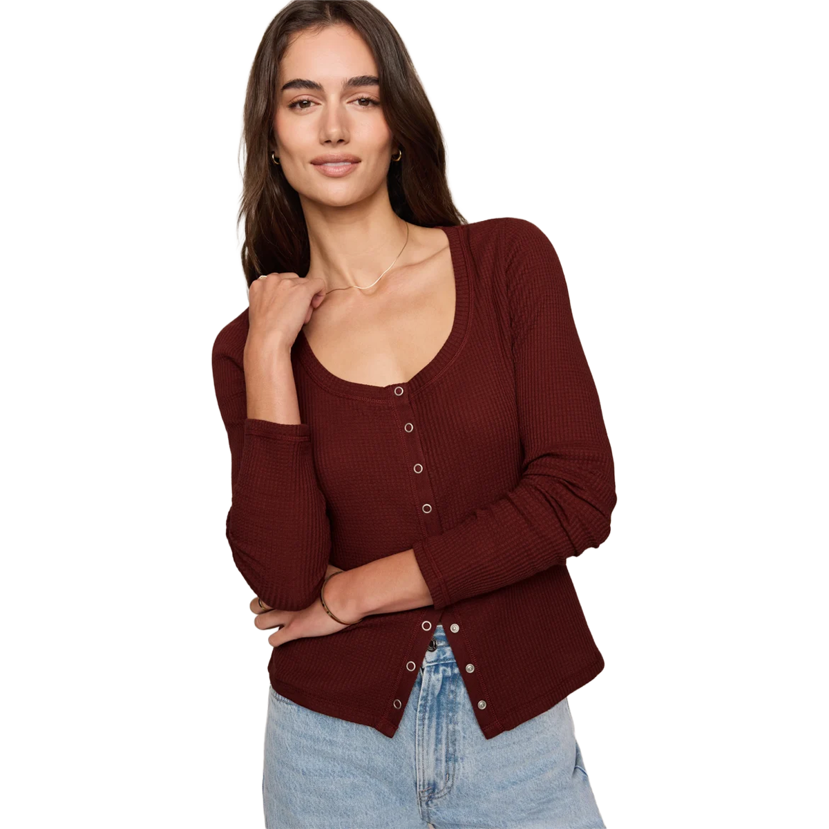 Women's Albany Waffle Button Up Top alternate view