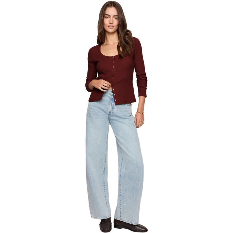 Women's Albany Waffle Button Up Top, Z Supply Women's Albany Waffle Button Up Top in Velvet Rouge full view on model