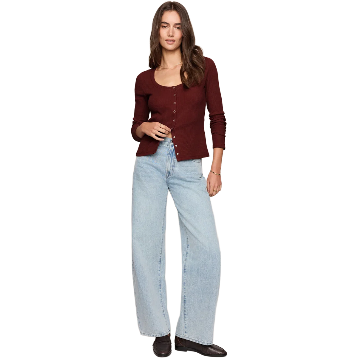 Women's Albany Waffle Button Up Top alternate view