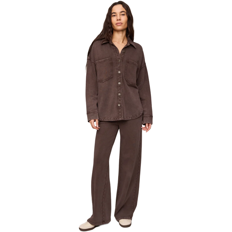Women's All Day Knit Jacket, Z Supply Women's All Day Knit Jacket in Dark Chocolate full view on model