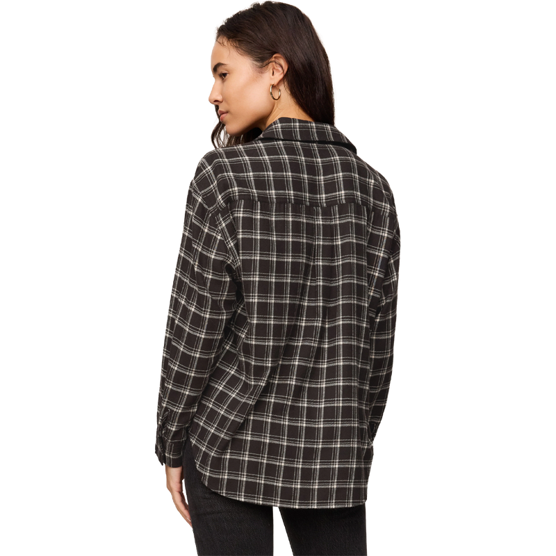 Women's River Plaid Button Up, Z Supply Women's River Plaid Button Up in Ash Black back view