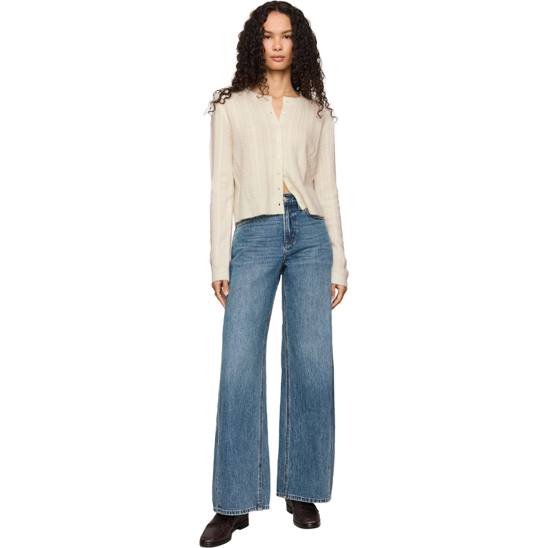 Women's Medina Pointelle Cardigan, Z Supply Women's Medina Pointelle Cardigan in Cloud full view on model