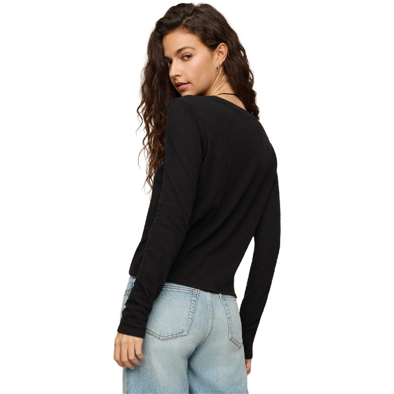 Women's Junie Long Sleeve Tee, Z Supply Women's Junie Long Sleeve Tee in Black back view on model
