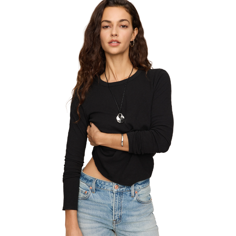 Women's Junie Long Sleeve Tee, Z Supply Women's Junie Long Sleeve Tee in Black  on model