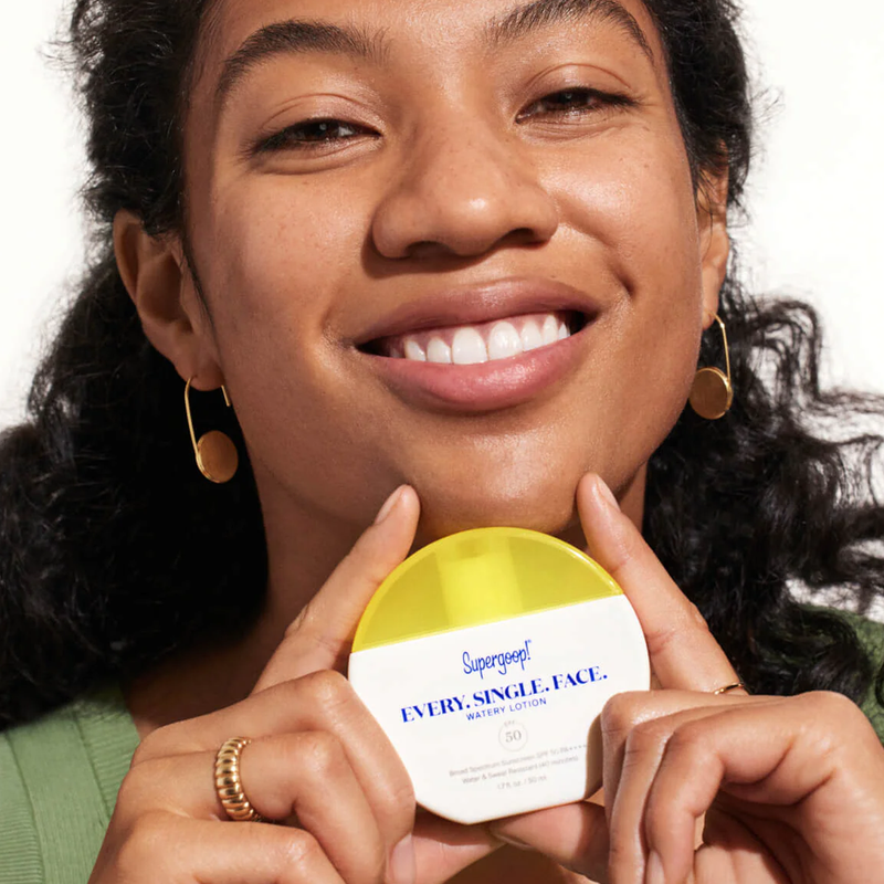 Every. Single. Face. Watery Lotion SPF 50, Supergoop Every. Single. Face. Watery Lotion SPF 50 in hand