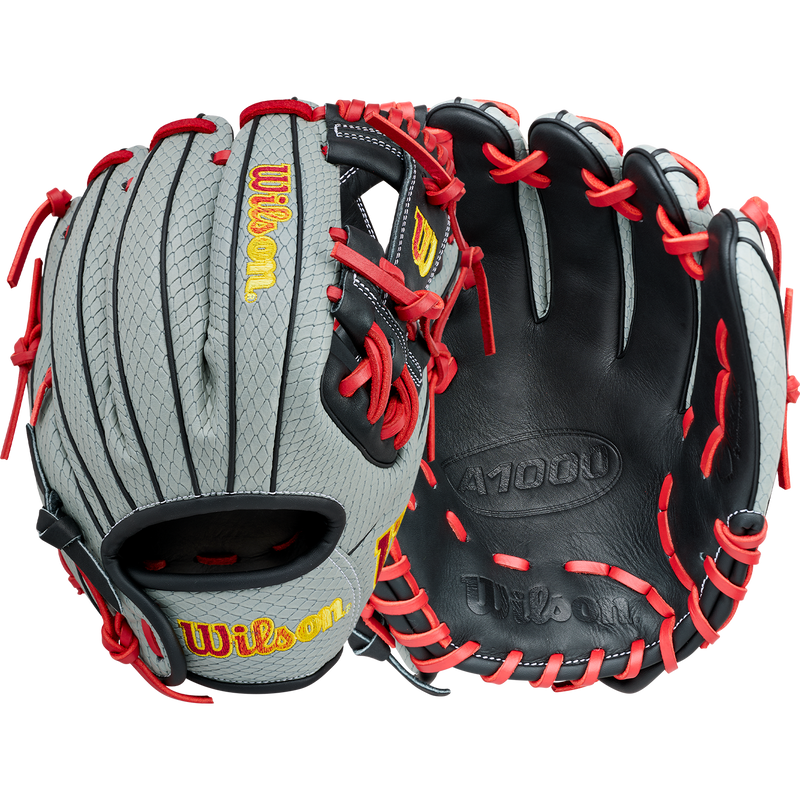 Youth A1000 Limited Edition Firebird SMU Infield DP15 11.5" H-Web, Wildson Youth A1000 Firebird SMU Infield DP15 11.5" H-Web in Grey SuperSnake/Black/Red front and back