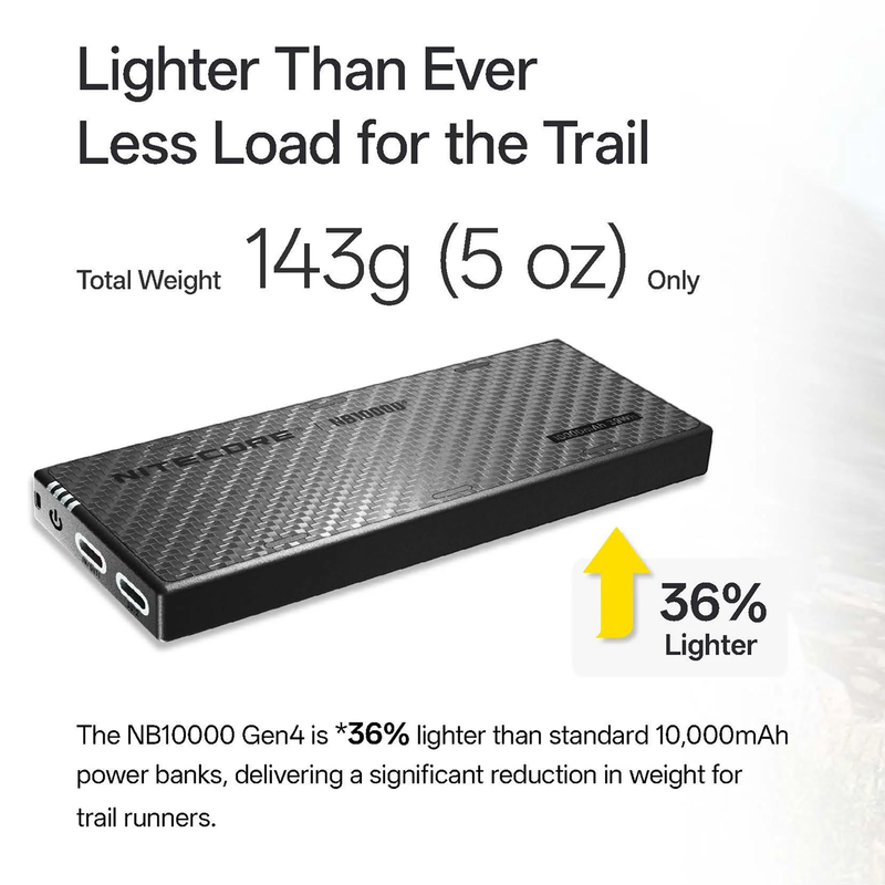 NB10000 Gen 4 Power Bank, Nitecore NB10000 Gen 4 Power Bank 36% lighter than standard
