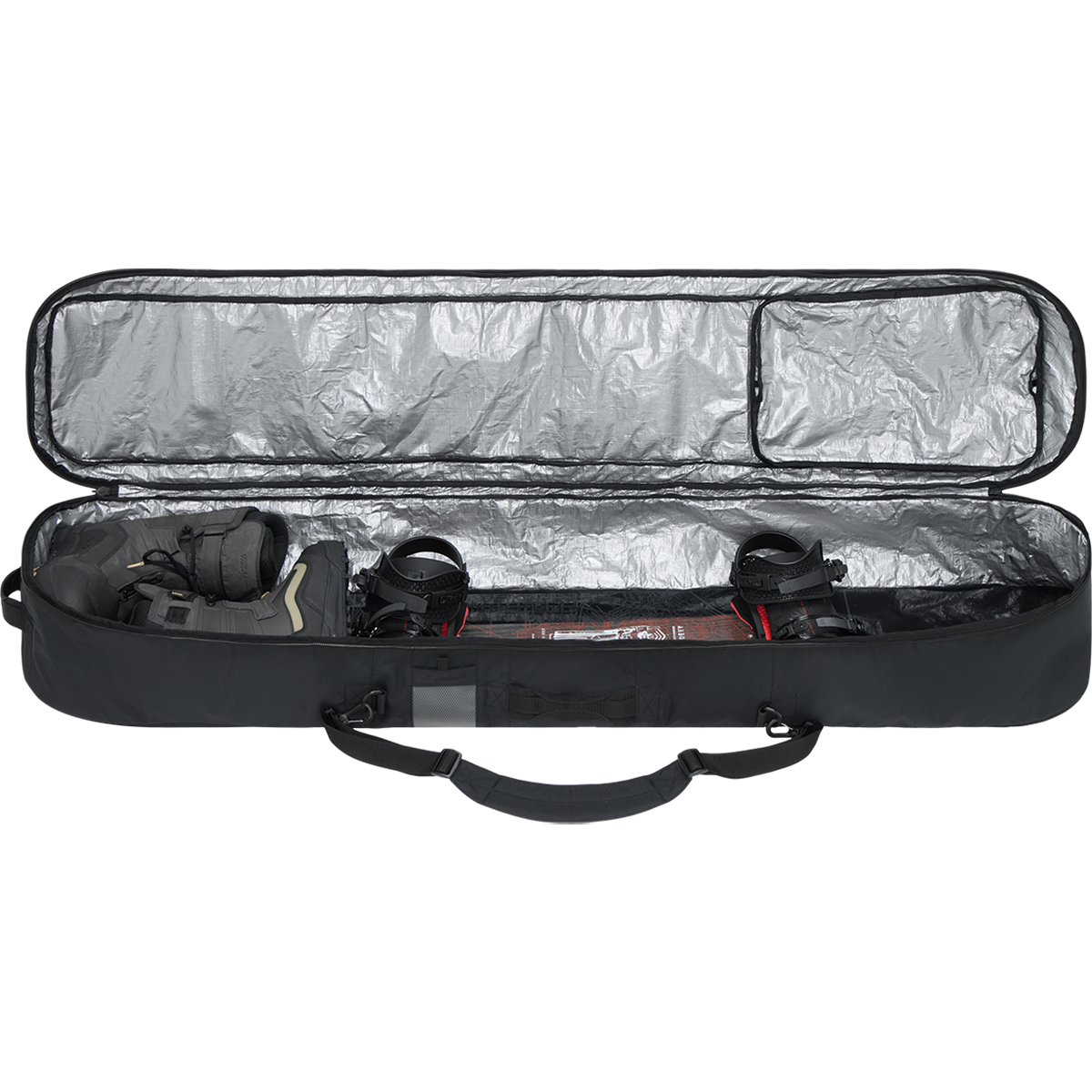 Dakine Tour Snowboard Bag packed with board and boots as example showing space