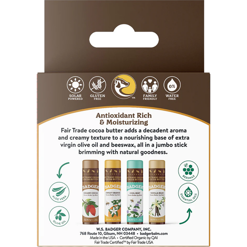 Cocoa Butter Lip Balm Set, Badger Cocoa Butter Lip Balm Set back of box