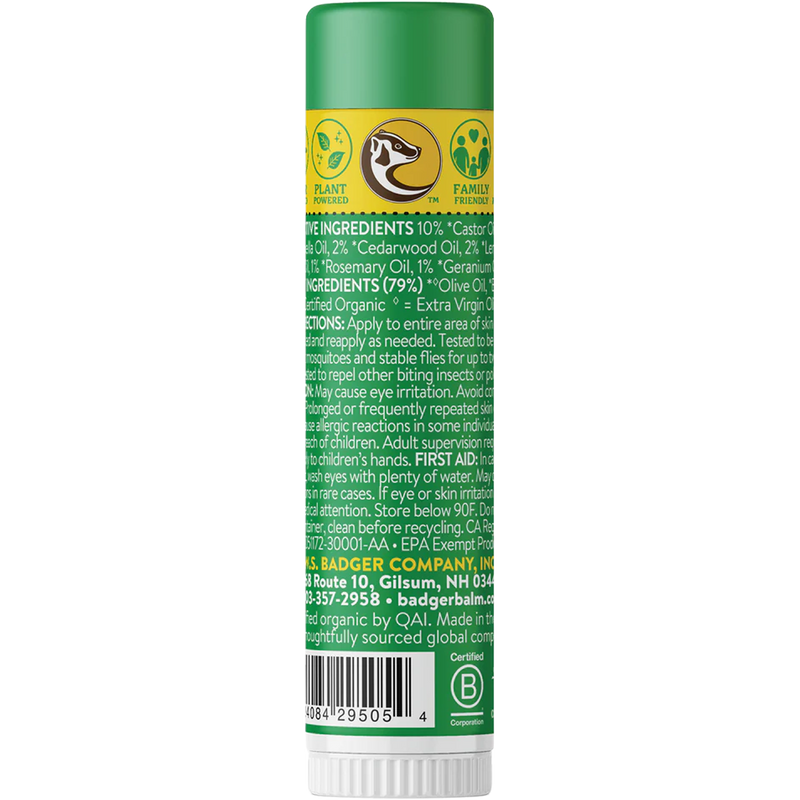 Bug Repellent Deet-Free Organic Stick, Badger Bug Repellent Deet-Free Organic Stick back side
