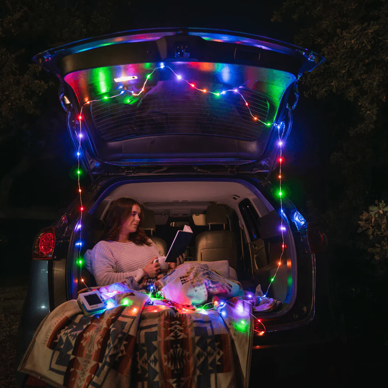 LuminAID Multi-Color Solar String Light, LuminAid Multi-Color Solar String Light on back of car