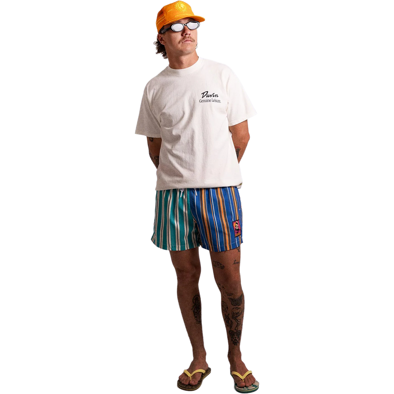 Men's Double Stripes Split Swim Short, Duvin Design Men's Double Stripes Split Swim Short in Teal on model front