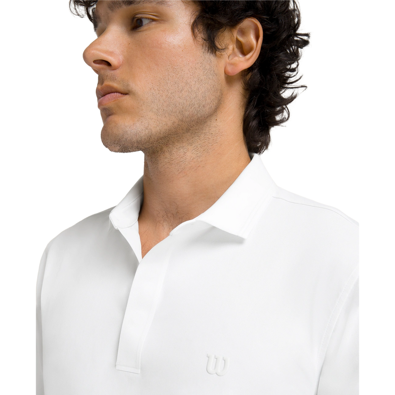 Men's Challengers Technical Polo, Wilson Challengers Technical Polo in Bright White collar and logo detail