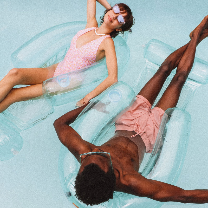 Mesh Chair, Funboy Mesh Chair in Clear Blue with models in pool