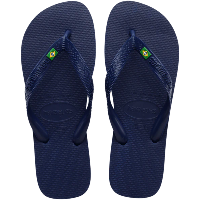 Women's Brazil Logo, Havaianas Women's Brazil Logo in Navy Blue top view side by side