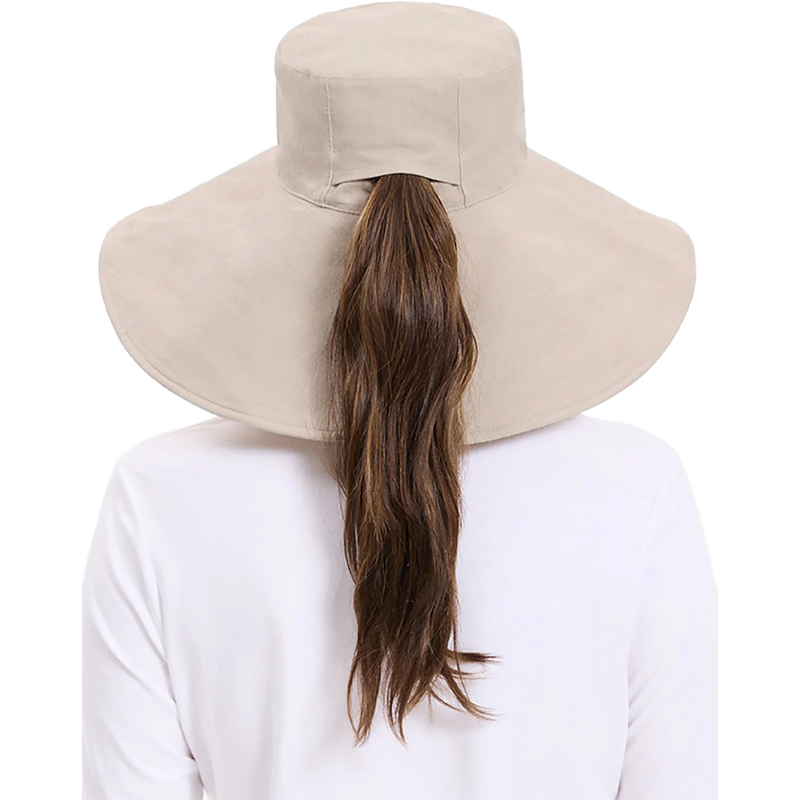 Women's Ultra Wide Cotton Linen Hat UPF 50+, Solbari Women's Ultra Wide Cotton Linen Hat UPF 50+ ponytail hole