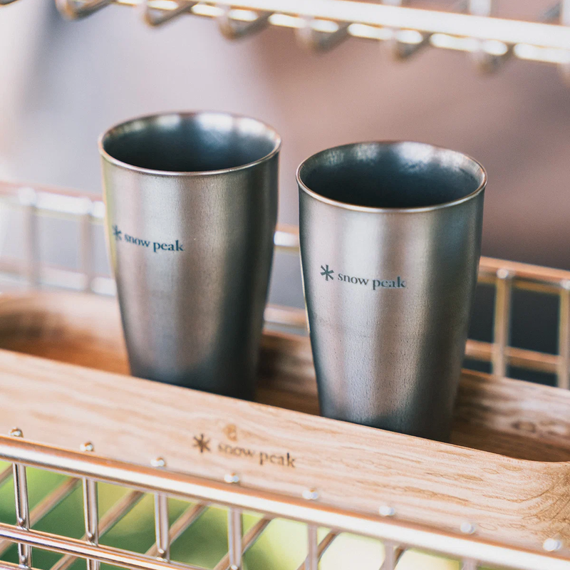 Titanium Shot Glass Duo, Snow Peak Titanium Shot Glass Duo in rack