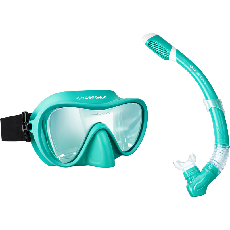 Deep Sea Snorkel Fin Set, Hawaii Divers Deep Sea Snorkel Fin Set in Teal/Black mask and snorkel