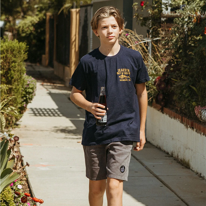 Youth Bait and Tackle Tee, Seaestra Youth Bait and Tackle Tee in Navy lifestyle shot