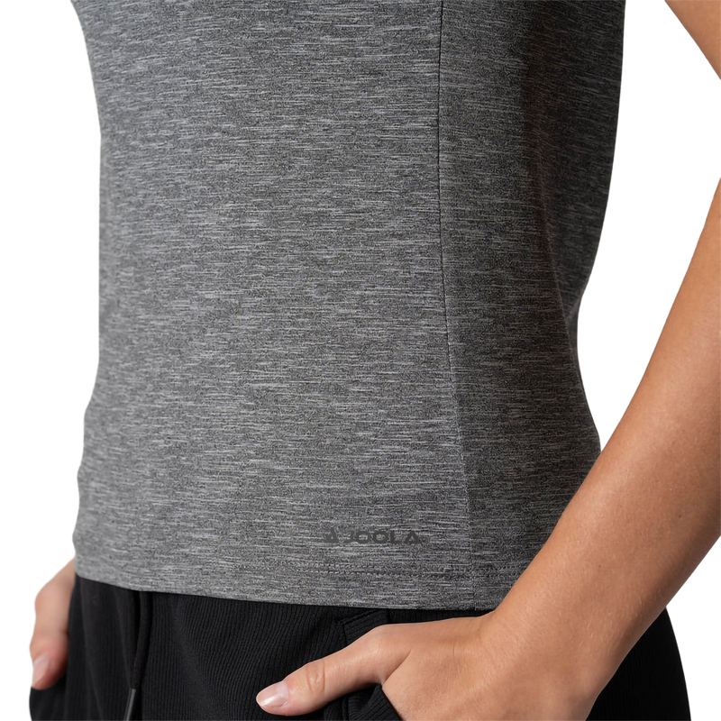 Women's Club Short Sleeve, Joola Women's Club Short Sleeve in Charcoal Gray Heather front hem