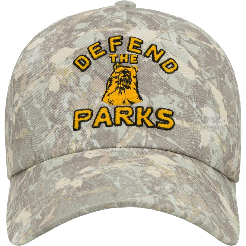 Defend the Parks Bear Hat, Parks Project Defend the Parks Bear Hat in Camo front view with embroidered detail
