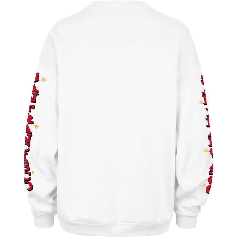 Women's 49ers Historic Thunderous Oversized Crew, 47 Brand Women's 49ers Historic Thunderous Oversized Crew in White Wash back view