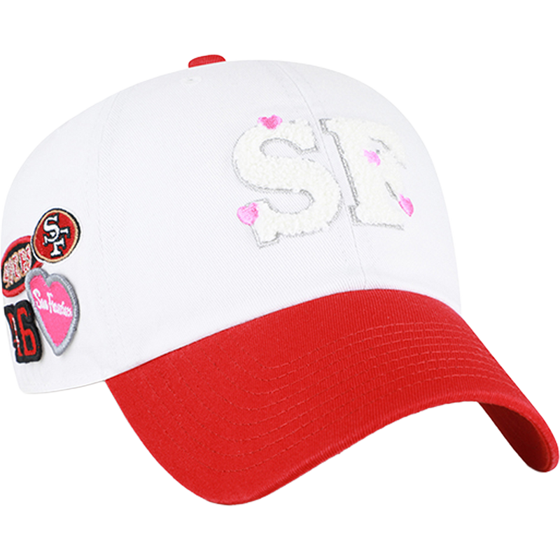Women's 49ers Trendy Badge 47 Clean Up, 47 Brand Women's 49ers Trendy Badge 47 Clean Up in White angled right facing