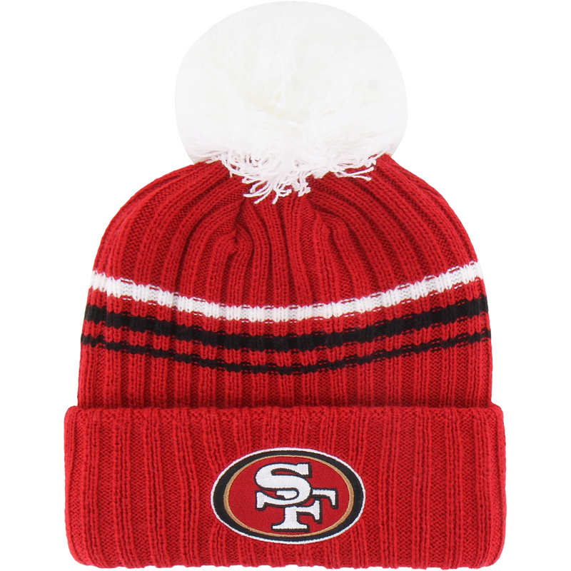 Women's 49ers Fuzzy Script 47 Cuff Knit, 47 Brand Women's 49ers Fuzzy Script 47 Cuff Knit in Red back angle view